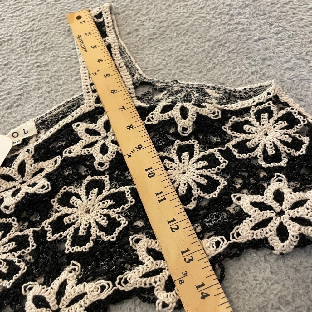 NWT POL Crochet Floral Crop Tank Top Women One Size Black Boho Festival Oversize - Picture 5 of 6